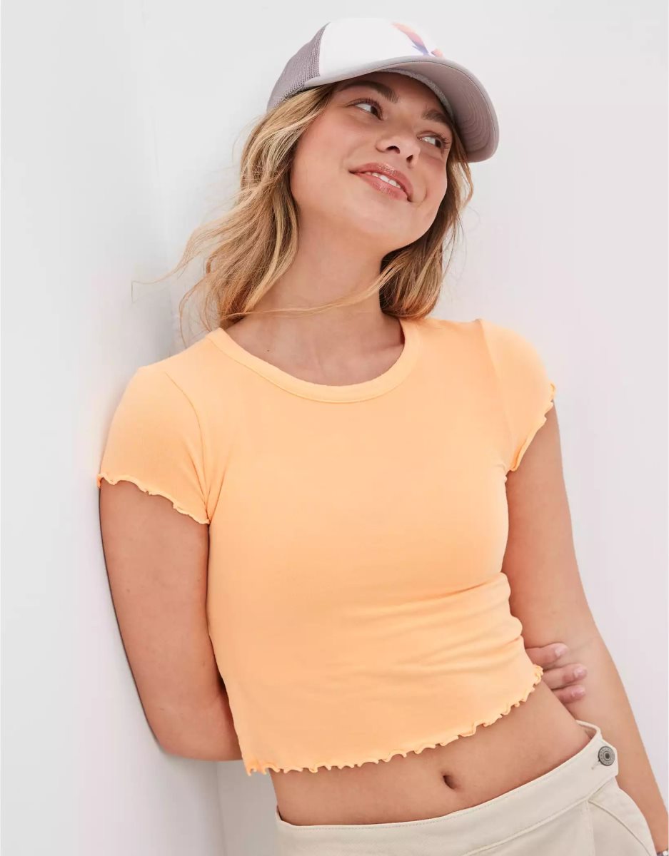 T Shirts American Eagle AE Cropped Soft & Sexy Tee Orange Femme | YCK-13060889